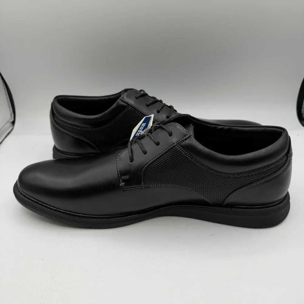 Nunn Bush Chase Shoes Men Sz 14 M Black Plain Toe Oxford Lace Up Dress 81537-001